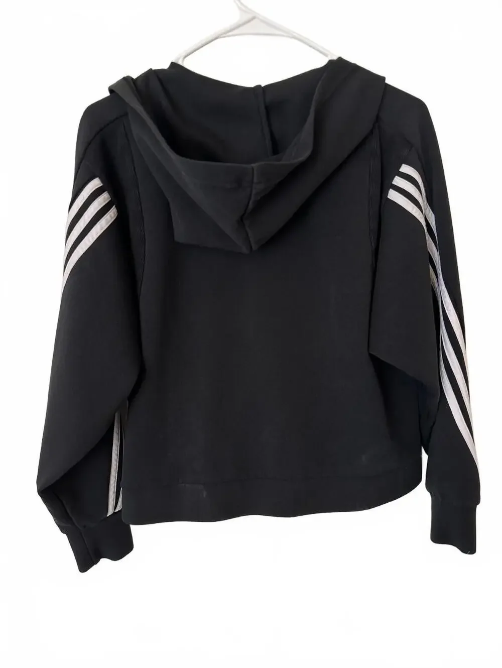 Adidas Black Full Zip Hoodie with White Stripes on Sleeves